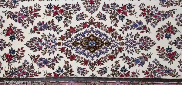 فرش دستباف کرمان(3*2 دسته گلی حاشیه فیروزه ای)/فرش بقایی